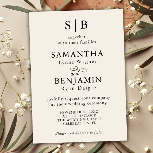 Invitación Boda de Iniciales de Monograma de Marfil Clásico