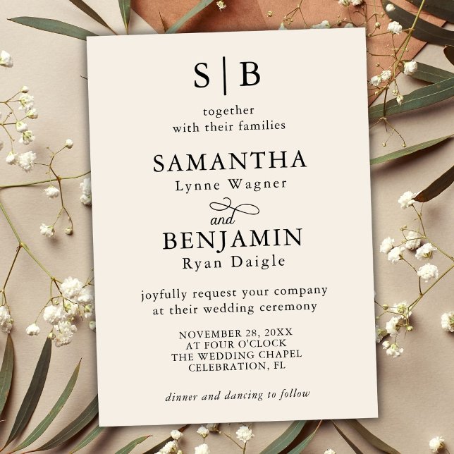 Invitación Boda de Iniciales de Monograma de Marfil Clásico (Subido por el creador)