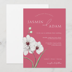 Invitación Boda de iniciales de orquídea blanca rosa magenta