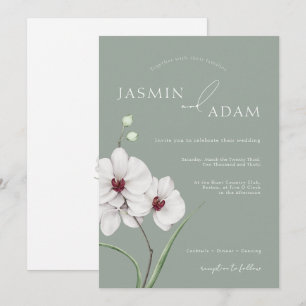 Invitación Boda de iniciales de orquídea blanca verde salvia