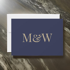 Invitación Boda de Iniciales del Monograma de Oro Azul de la