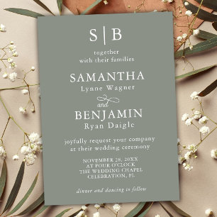 Invitación Boda de Iniciales del Monograma Verde Masaje Clási