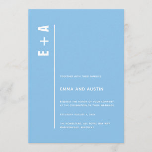 Invitación Boda de Iniciales Negrita del cielo azul Minimalis