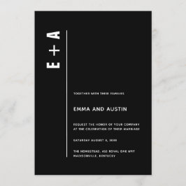 Invitación Boda de Iniciales Negrita Negra Moderna Minimalist