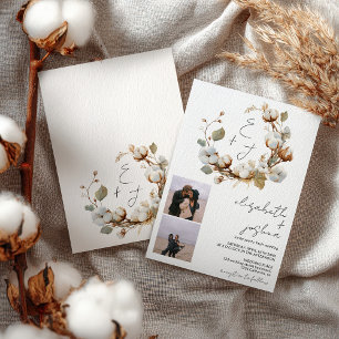 Invitación Boda de Iniciales Rústicas de Boho Cotton Wreath