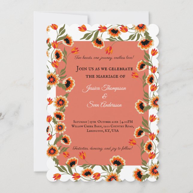 Invitación Boda de inspiración folclórica rudiana escandinava (Anverso)