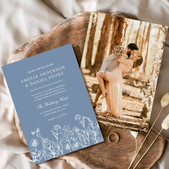 Invitación Boda de Instagram de Wildflower Dusty Blue (Subido por el creador)