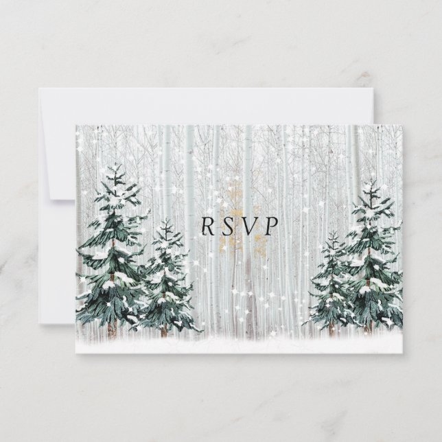 Invitación Boda de Invierno Abedul Blanco Bosque Pinos (Anverso)