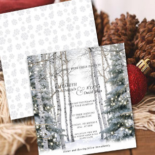 Invitación Boda de invierno Abedul blanco Copos de nieve Pino
