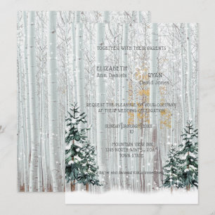 Invitación Boda de invierno abedules y pinos nieve