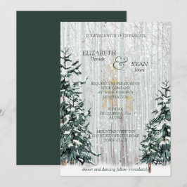 Invitación Boda de invierno Abetos Bosque de abedul blanco