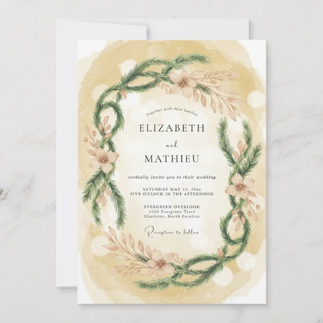 Invitación Boda de invierno acogedora dorada (Anverso)