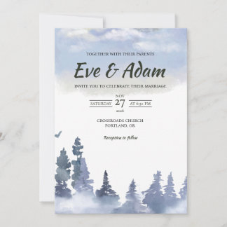 Invitación Boda de Invierno Acuarela Cielo Brumoso Pinos