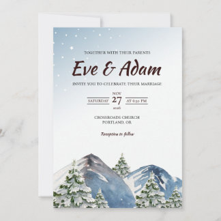 Invitación Boda de Invierno Acuarela Cielo Estrellado Pino Ne