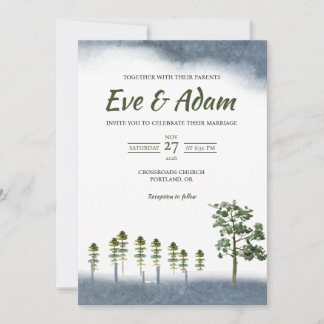 Invitación Boda de Invierno Acuarela con Valla de Pino Rústic