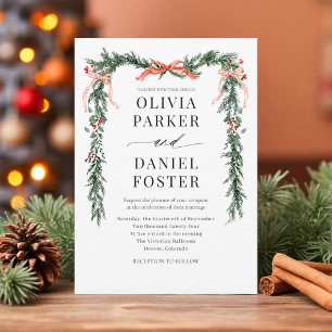 Invitación Boda de Invierno Acuarela Lazo Rojo de Navidad