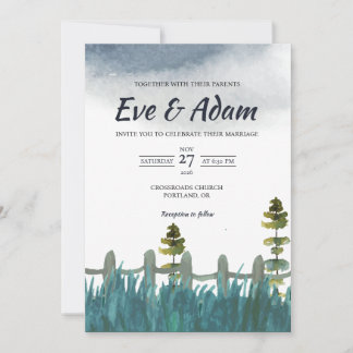 Invitación Boda de Invierno Acuarela Prado de Pino Rústico