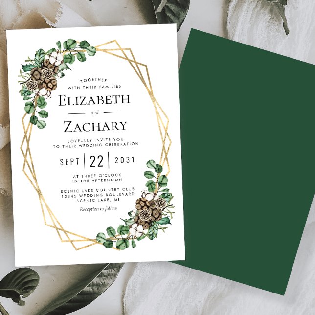 Invitación Boda de Invierno Acuarela Verdor Cones de Pino (Subido por el creador)