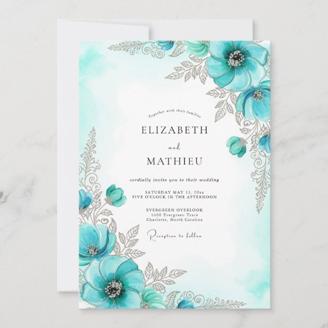 Invitación Boda de Invierno Acuática y Brillante (Anverso)