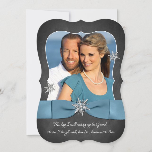 Invitación Boda de invierno | Alkboard, Silver Snowflake Blue (Anverso)