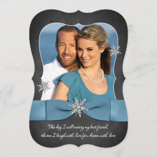 Invitación Boda de invierno   Alkboard, Silver Snowflake Blue