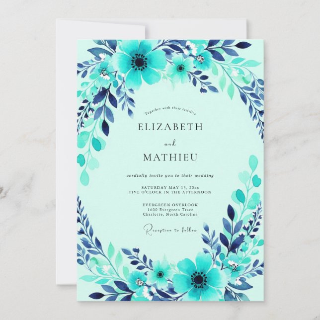 Invitación Boda de invierno armoniosa turquesa (Anverso)