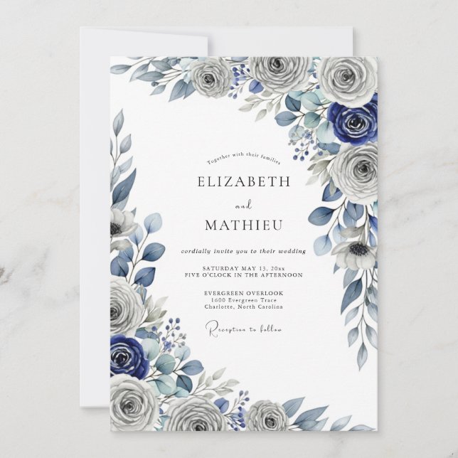 Invitación Boda de invierno ártico azul marino (Anverso)