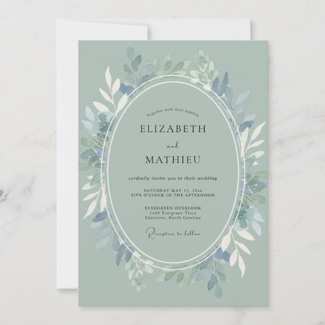 Invitación Boda de invierno ártico en verde salvia (Anverso)