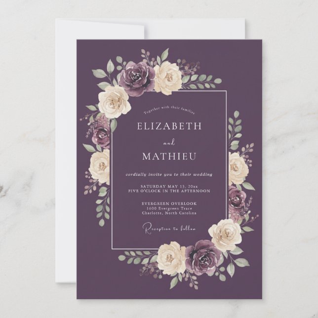 Invitación Boda de Invierno Atmosférica Ciruela (Anverso)