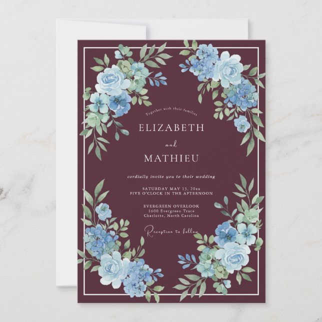 Invitación Boda de invierno atmosférica de Borgoña (Anverso)