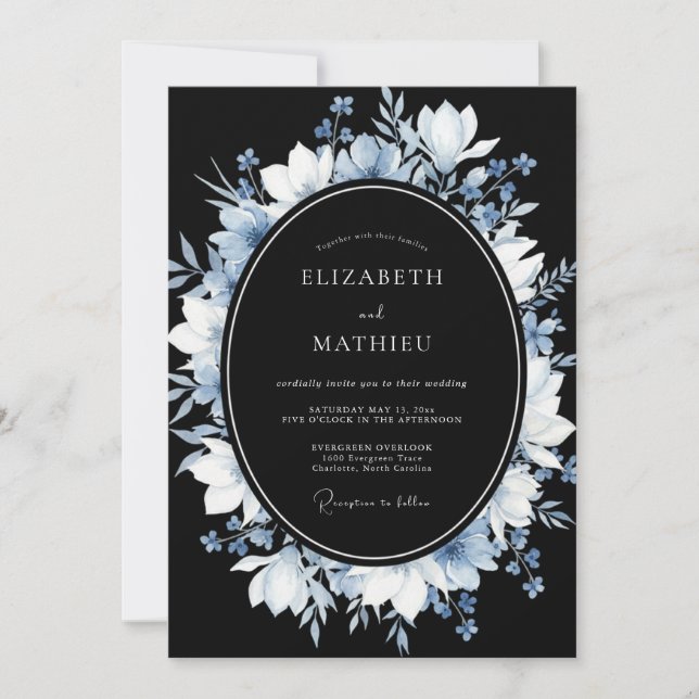 Invitación Boda de invierno atmosférica negra (Anverso)