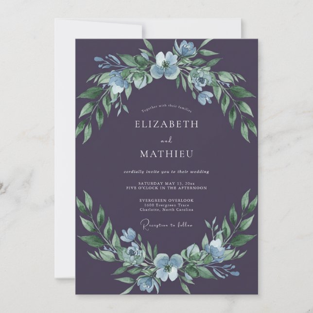 Invitación Boda de Invierno Atractiva Ciruela (Anverso)