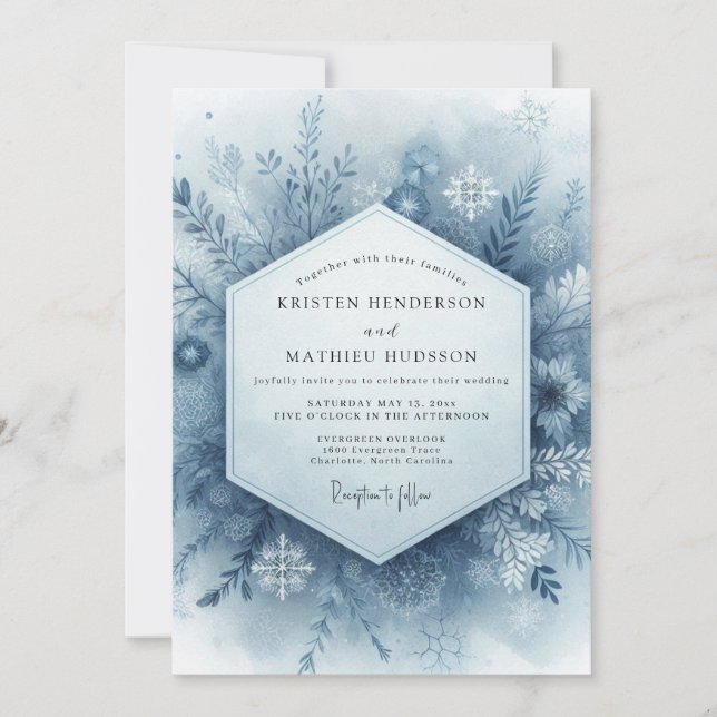 Invitación Boda de invierno azul (Anverso)