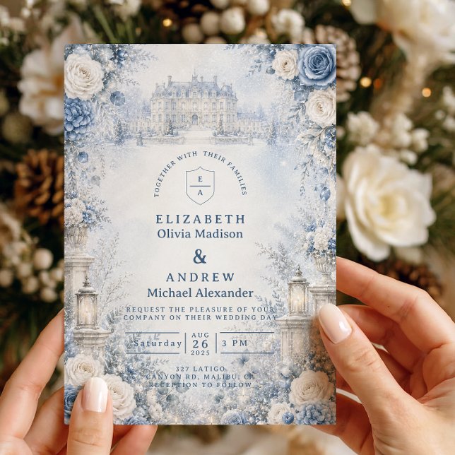 Invitación Boda de invierno azul atemporal (Subido por el creador)