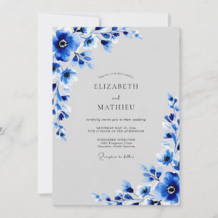 Invitación Boda de invierno azul cobalto vívido