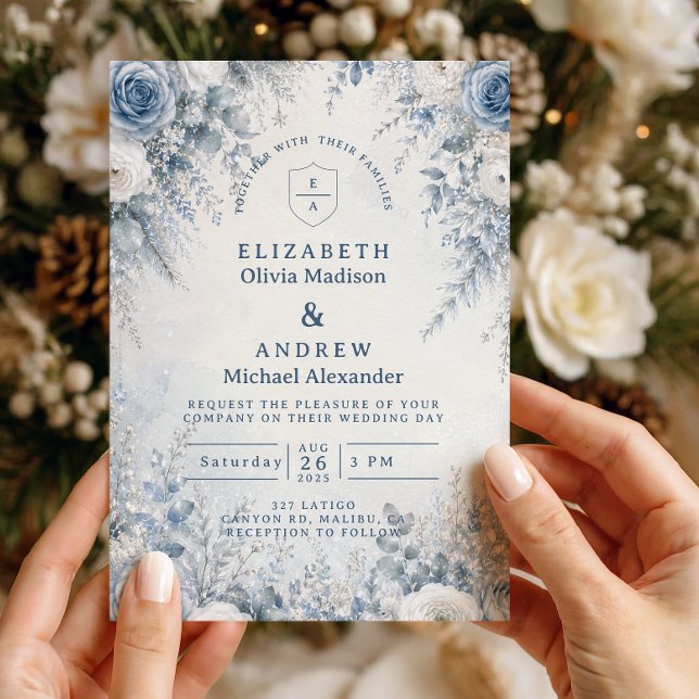 Invitación Boda de invierno azul elegante (Subido por el creador)