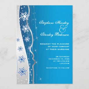 Invitación Boda de invierno azul, gris plateado con copo de n