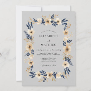 Invitación Boda de invierno azul índigo pulida
