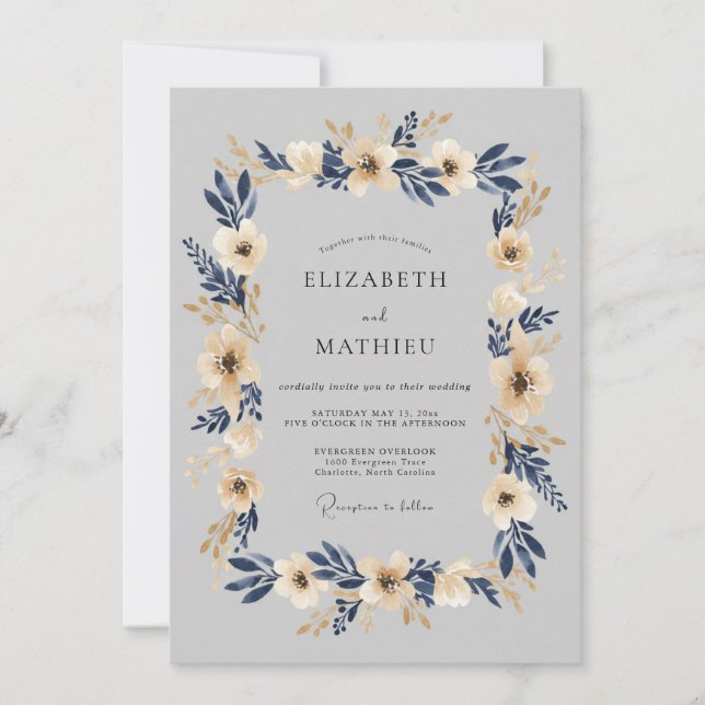 Invitación Boda de invierno azul índigo pulida (Anverso)