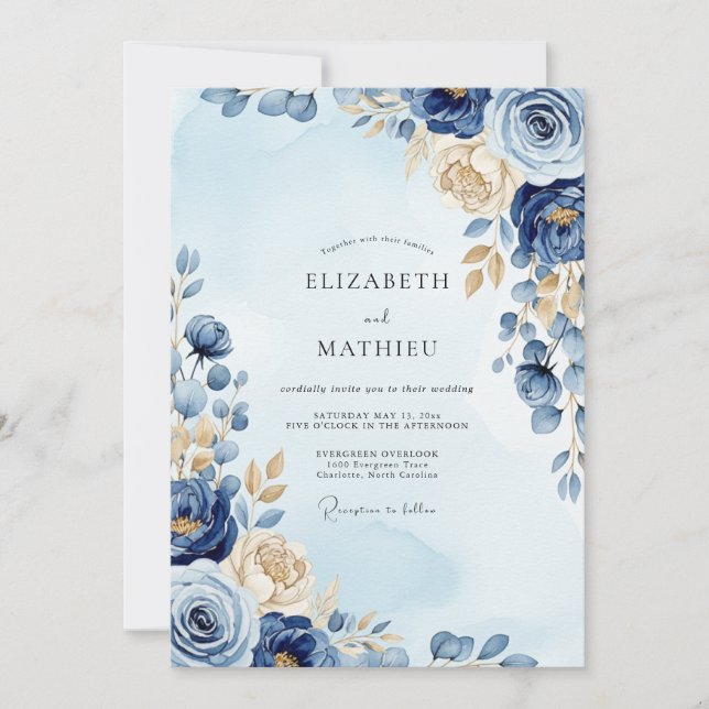 Invitación Boda de invierno azul marino ornamentada (Anverso)