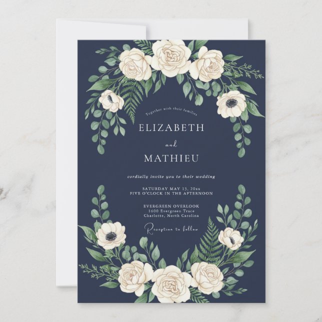 Invitación Boda de invierno azul medianoche (Anverso)
