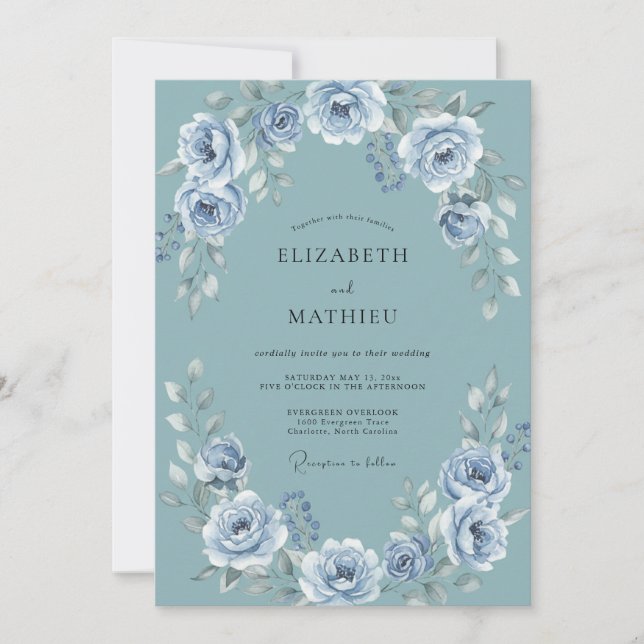 Invitación Boda de invierno azul pizarra pulida (Anverso)