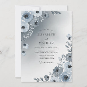 Invitación Boda de invierno azul polvoriento brillante