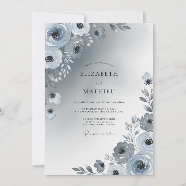 Invitación Boda de invierno azul polvoriento brillante (Anverso)