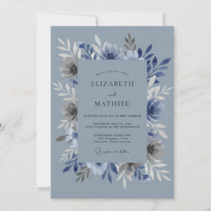 Invitación Boda de invierno azul polvoriento prístino
