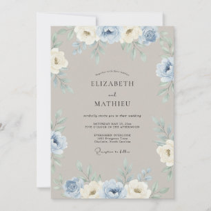 Invitación Boda de invierno azul polvoriento silenciado
