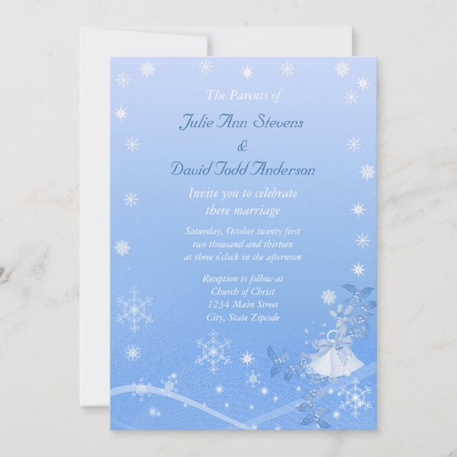 Invitación Boda de invierno azul y blanca (Anverso)