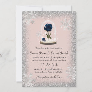 Invitación Boda de invierno Belleza Azul Rosa Domo Rubor Rosa