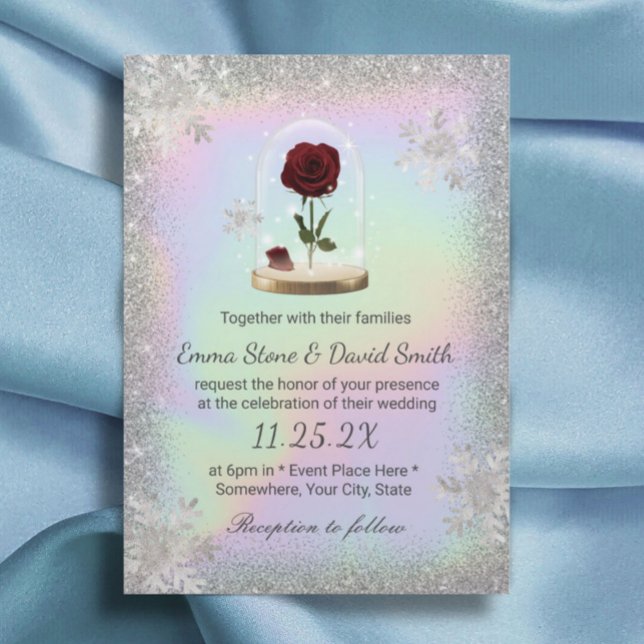 Invitación Boda de invierno Belleza Rosa Domo Holográfico (Subido por el creador)