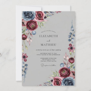 Invitación Boda de invierno borgoña melancólica